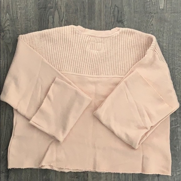 Current/Elliott Crop Ribbed Raw Edge Pullover Sweatshirt in Blush Size Small - Picture 5 of 6